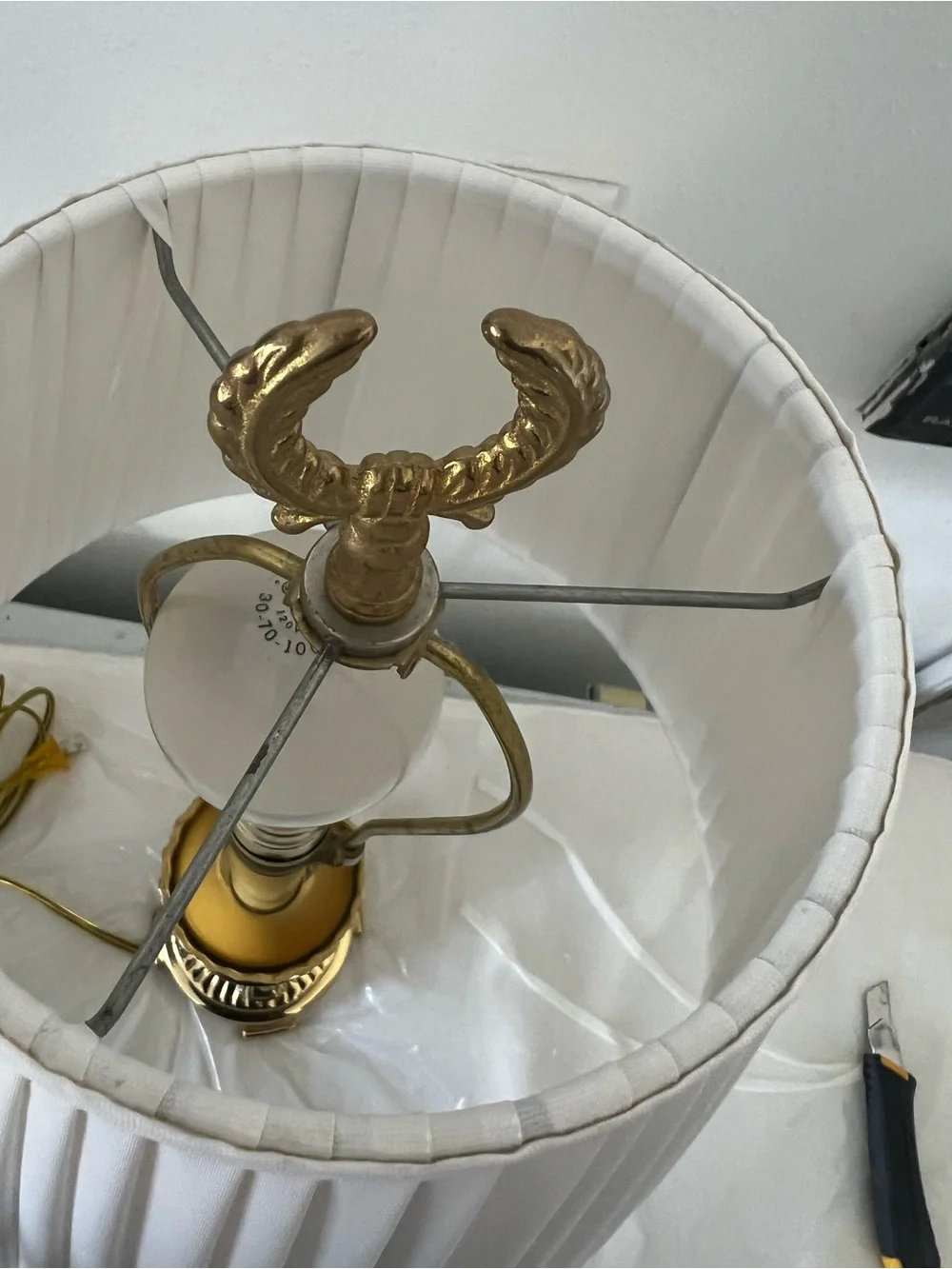 Classic Gold Table Lamp with White Pleated Shade
